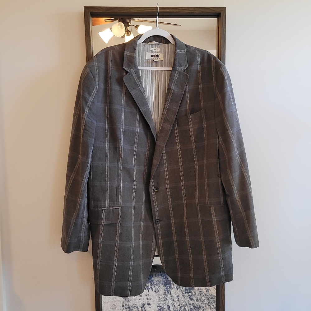 Linen Blend Blazer Jacket Textured Check Size 2X